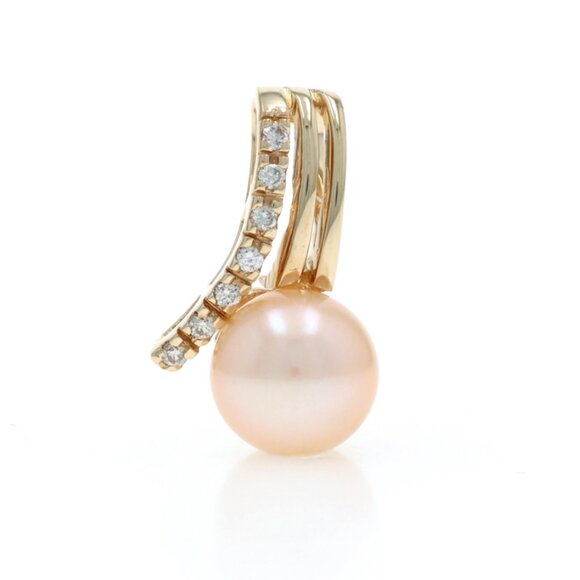 Yellow Gold Pearl Diamond Pendant - 14k
